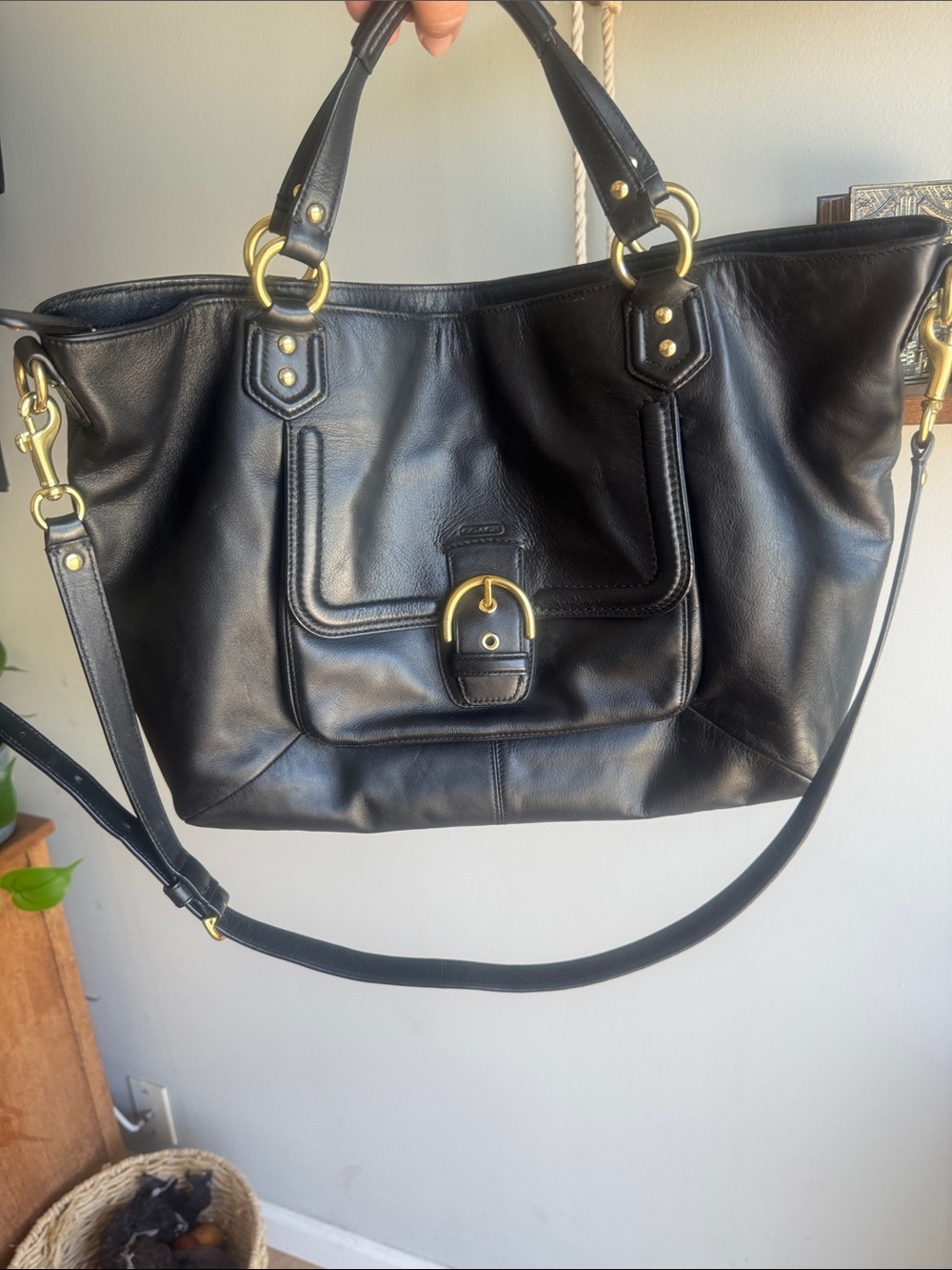 Coach Black Leather Tote with Gold Hardware